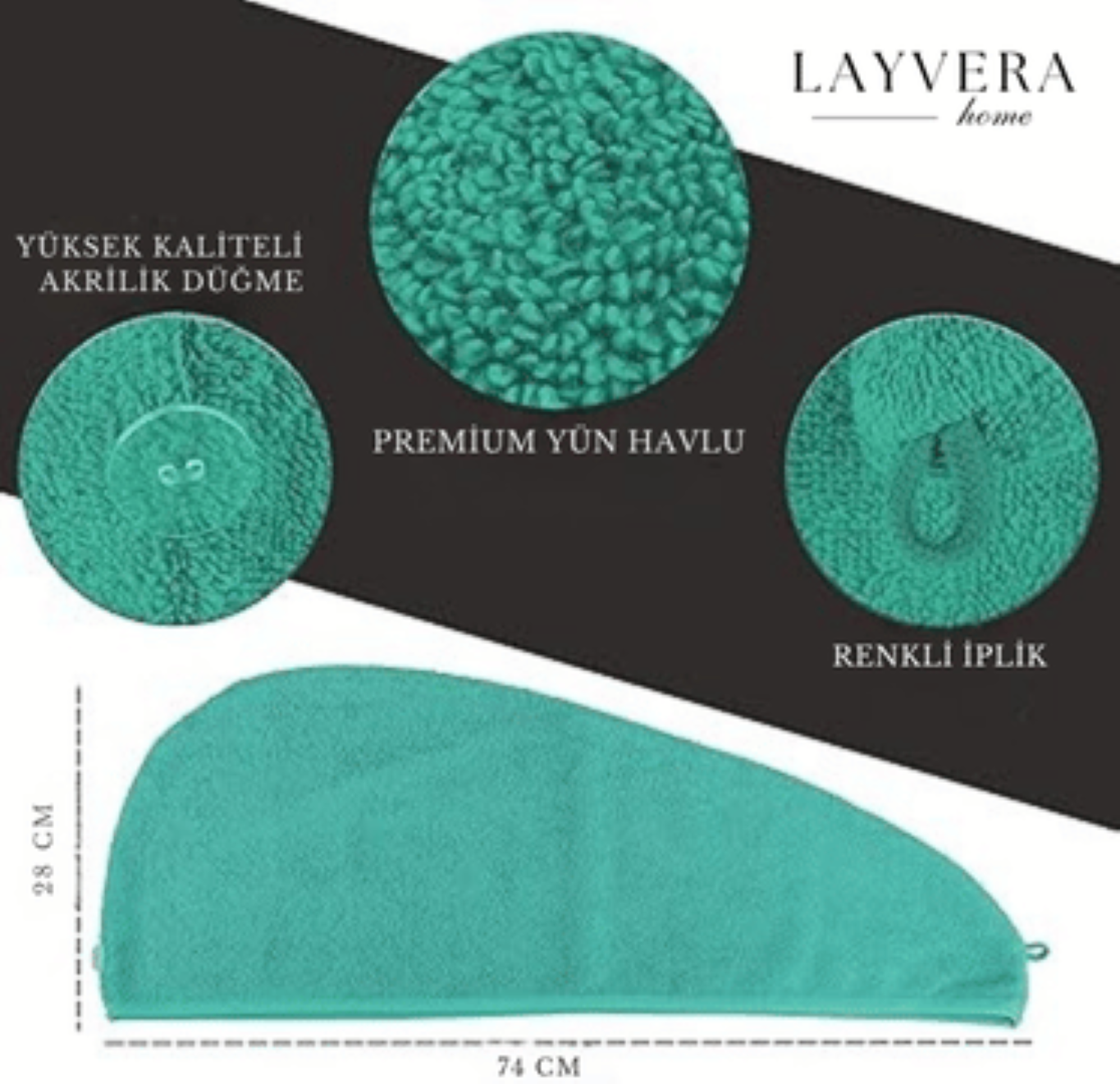 SAÇ BONESİ YEŞİL | Saç Havlusu-Makyaj Havlusu-Akrilik Düğmeli-%100 Pamuklu-Makyaj Bonesi