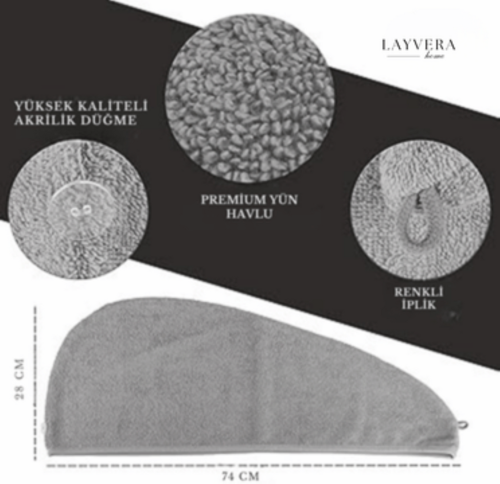 SAÇ BONESİ GRİ | Saç Havlusu-Makyaj Havlusu-Akrilik Düğmeli-%100 Pamuklu-Makyaj Bonesi