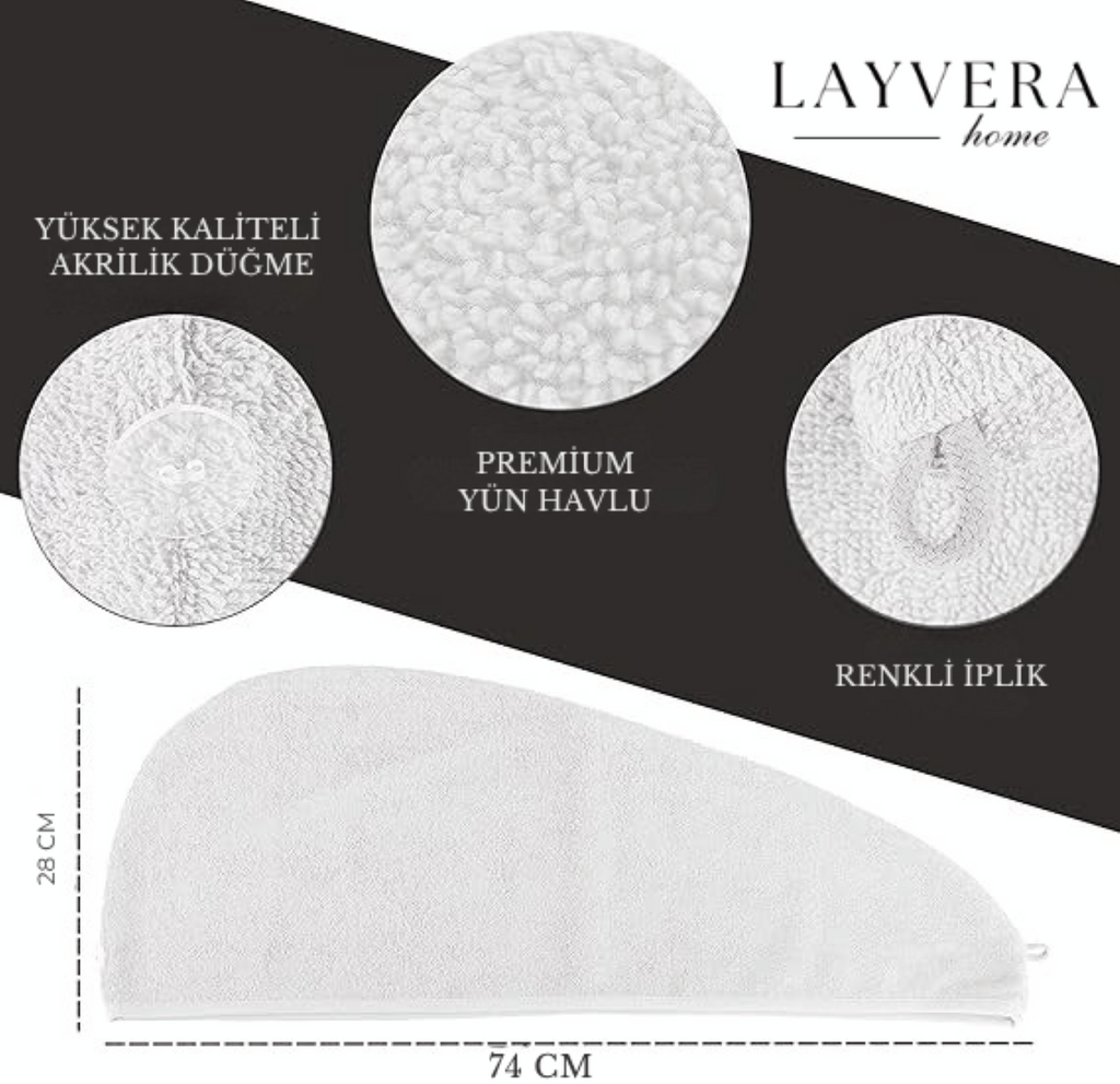 SAÇ BONESİ BEYAZ | Saç Havlusu-Makyaj Havlusu-Akrilik Düğmeli-%100 Pamuklu-Makyaj Bonesi