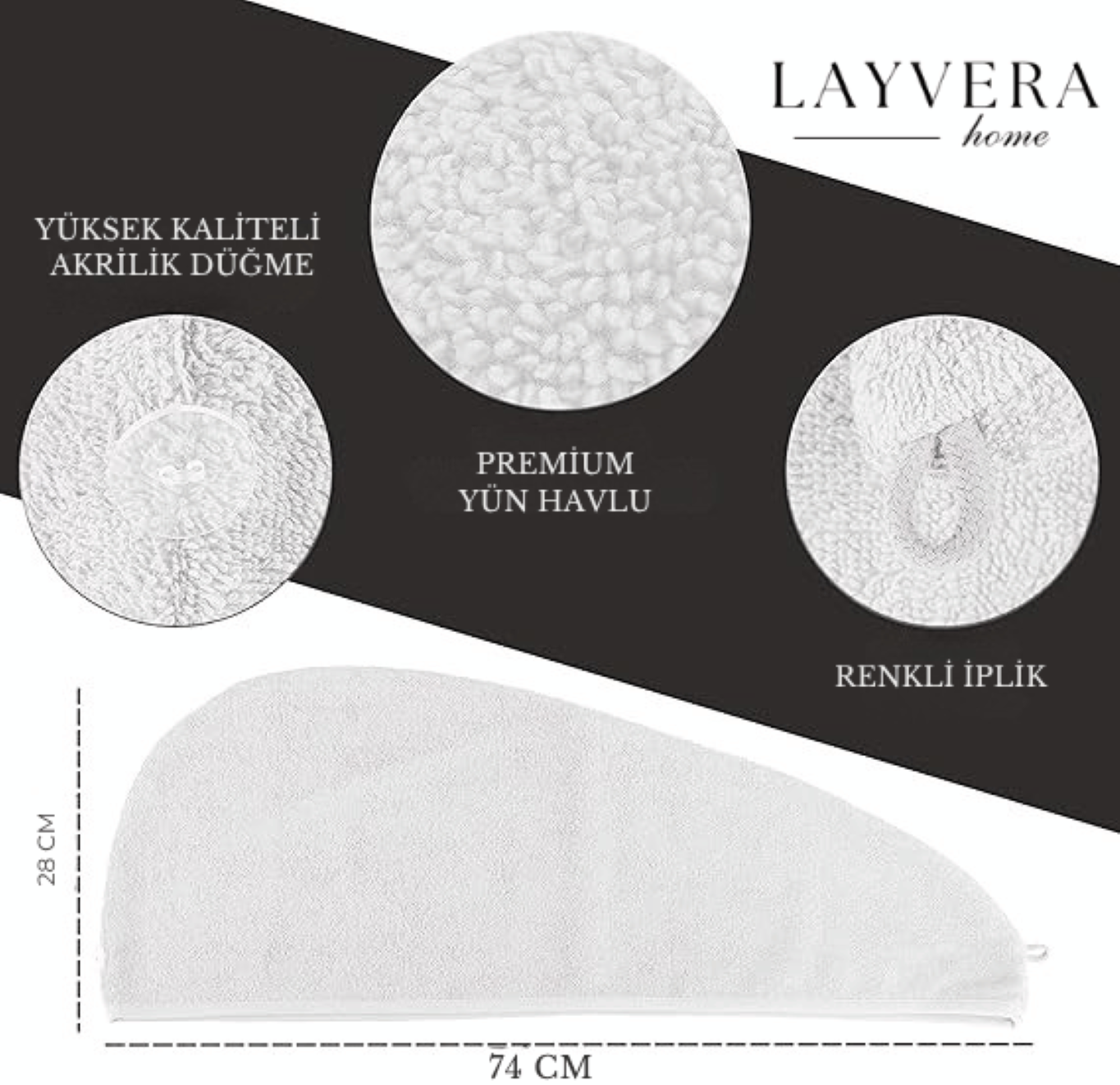 SAÇ BONESİ BEYAZ | Saç Havlusu-Makyaj Havlusu-Akrilik Düğmeli-%100 Pamuklu-Makyaj Bonesi