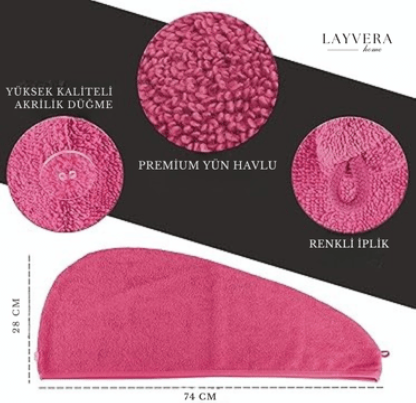 SAÇ BONESİ FUŞYA | Saç Havlusu-Makyaj Havlusu-Akrilik Düğmeli-%100 Pamuklu-Makyaj Bonesi