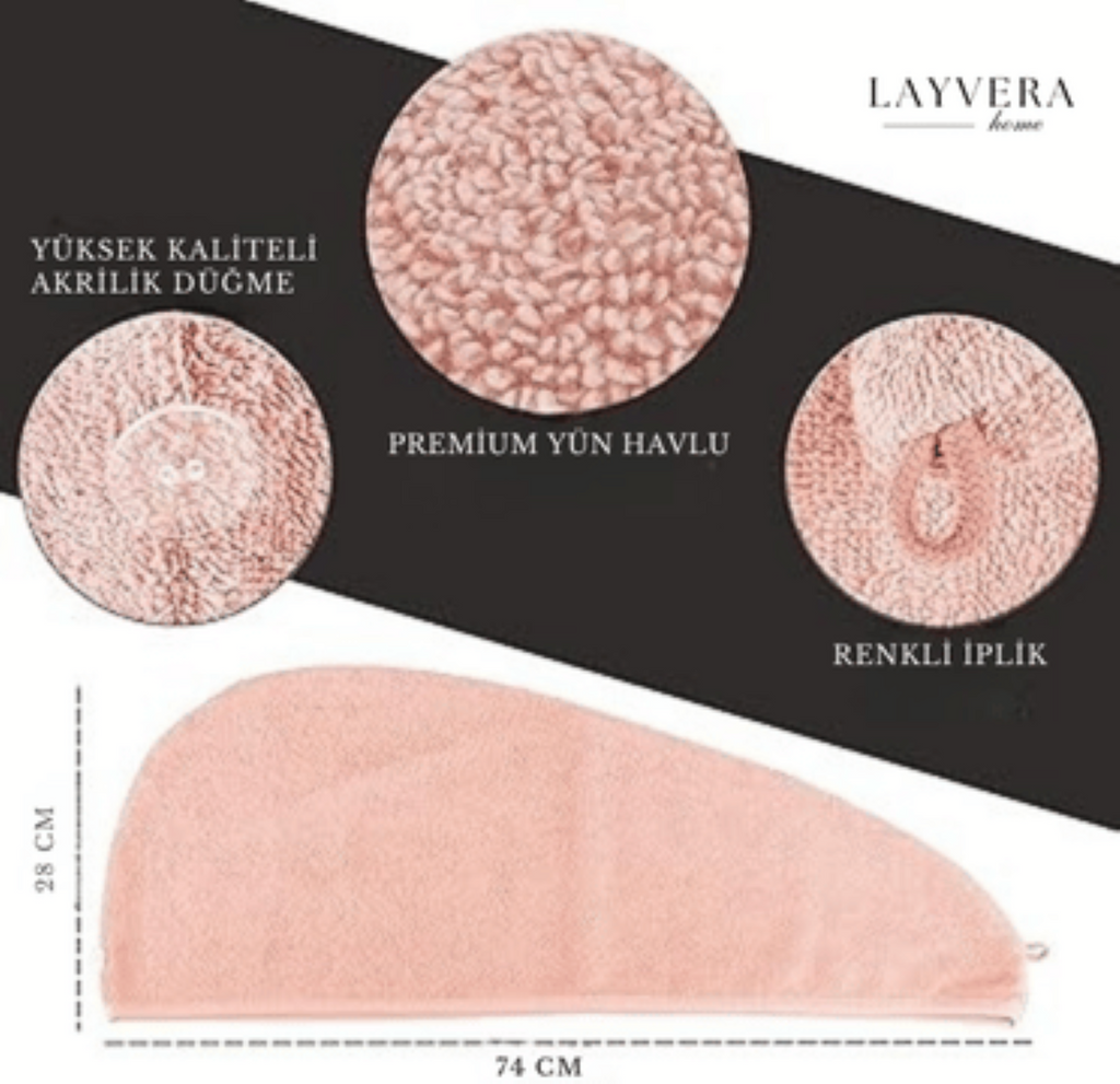 SAÇ BONESİ PEMBE | Saç Havlusu-Makyaj Havlusu-Akrilik Düğmeli-%100 Pamuklu-Makyaj Bonesi