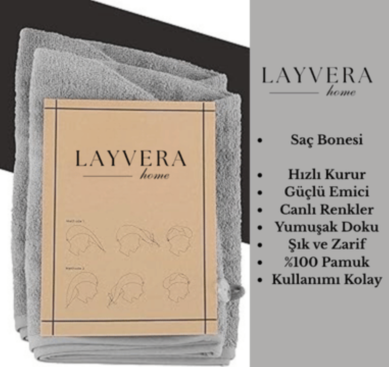 SAÇ BONESİ GRİ | Saç Havlusu-Makyaj Havlusu-Akrilik Düğmeli-%100 Pamuklu-Makyaj Bonesi