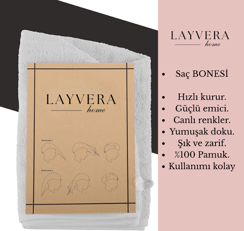 SAÇ BONESİ BEYAZ | Saç Havlusu-Makyaj Havlusu-Akrilik Düğmeli-%100 Pamuklu-Makyaj Bonesi