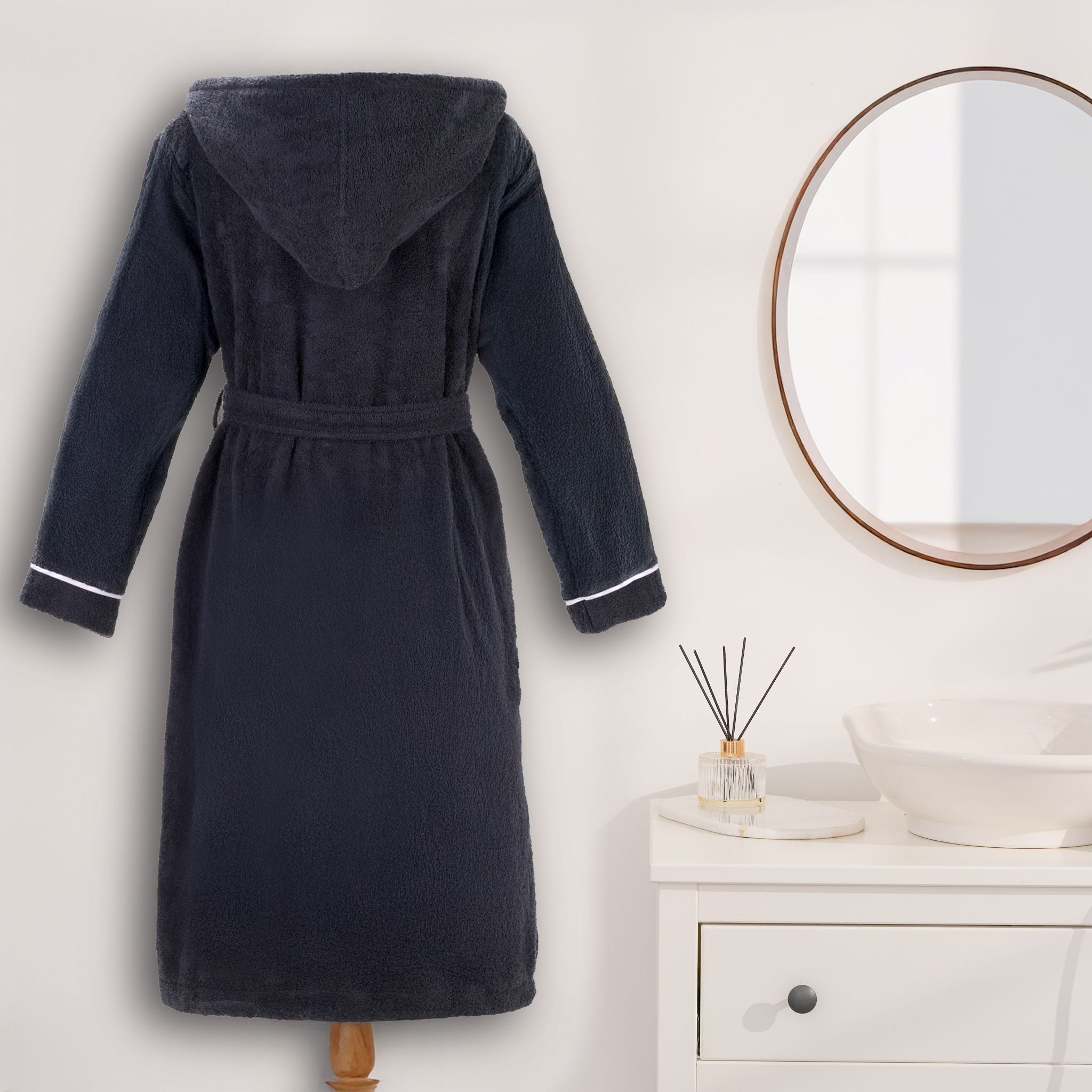 Layvera Bornoz Antrasit | %100 Pamuk-Kapüşonlu-Biyeli-Cepli