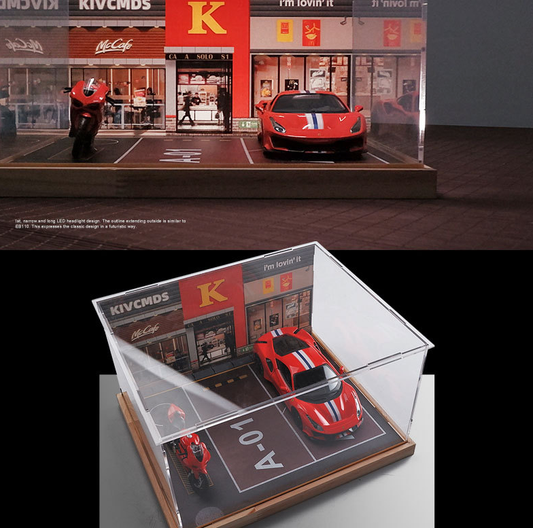 1:24 Fast Food Restaurant Parking Lot Car Model Display Box