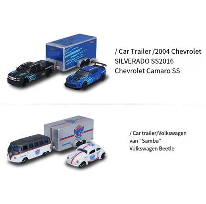 1:64 Ford & Chevrolet 3-in-1 Trailer Alloy Car Model Metal Vehicle