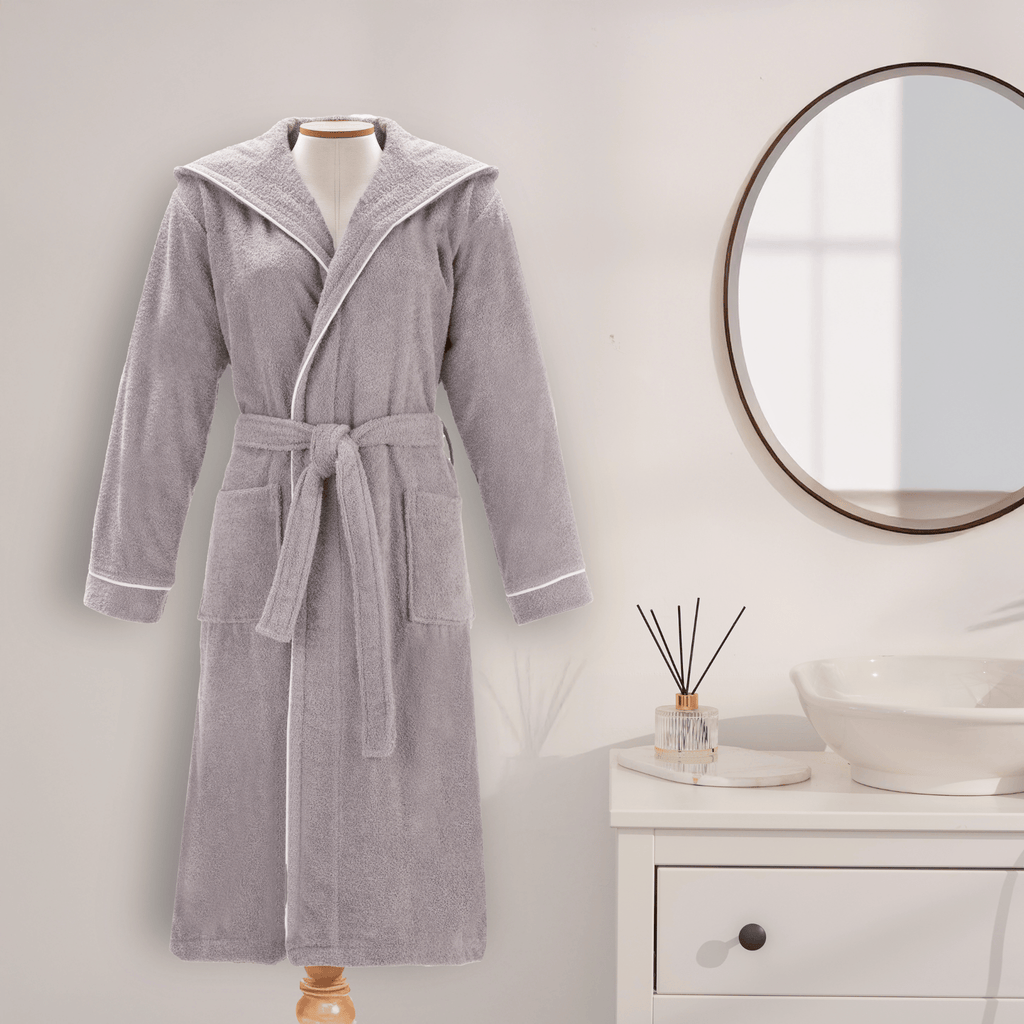 Layvera Bornoz Gri | %100 Pamuk-Kapüşonlu-Biyeli-Cepli