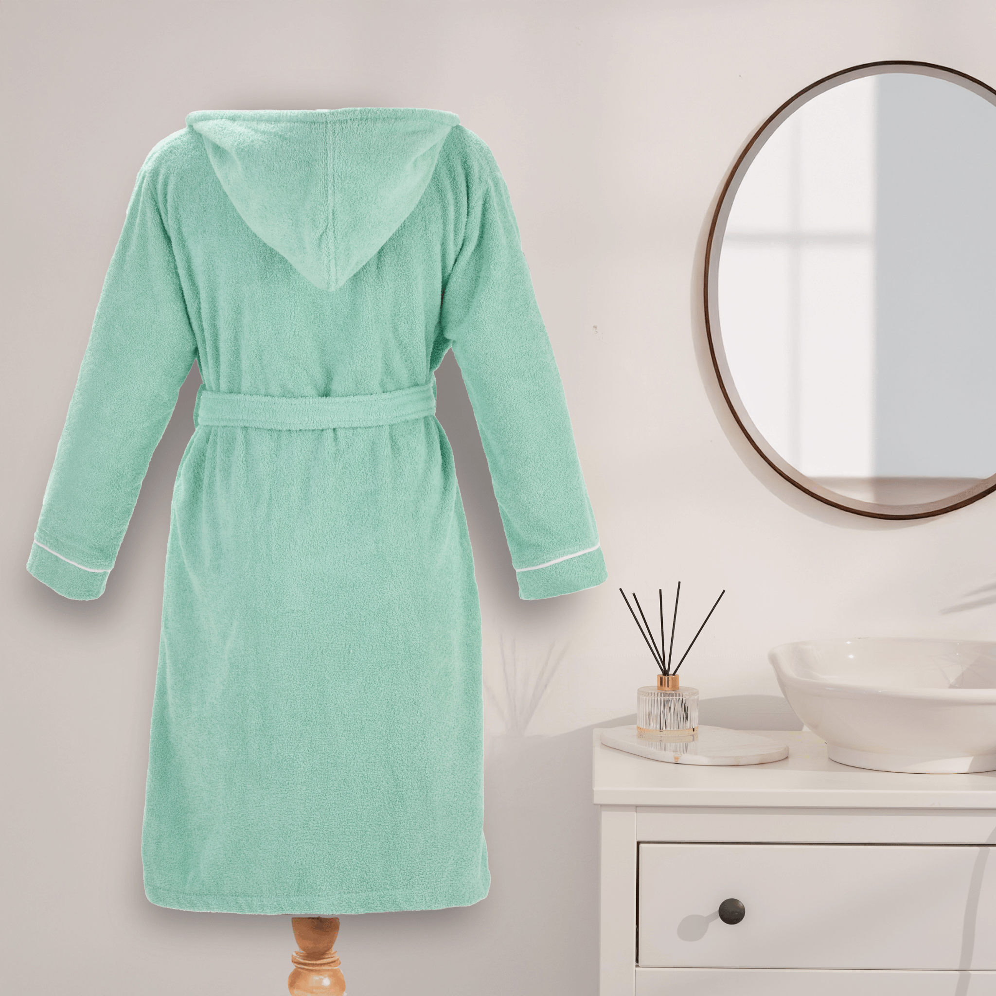 Layvera Bornoz | %100 Pamuk-Kapüşonlu-Biyeli-Cepli-Mint Green