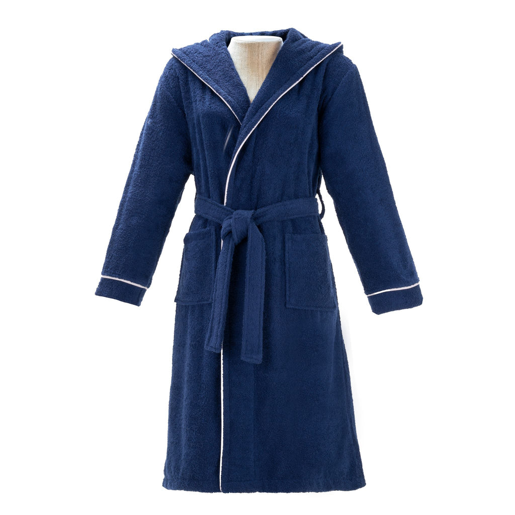 Layvera Bademantel Marineblau | 100 % Baumwolle, Kapuze, Tasche