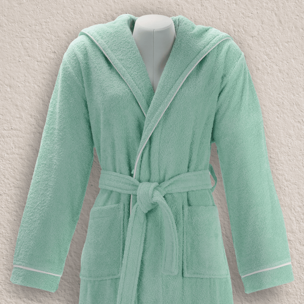 Layvera Bornoz | %100 Pamuk-Kapüşonlu-Biyeli-Cepli-Mint Green