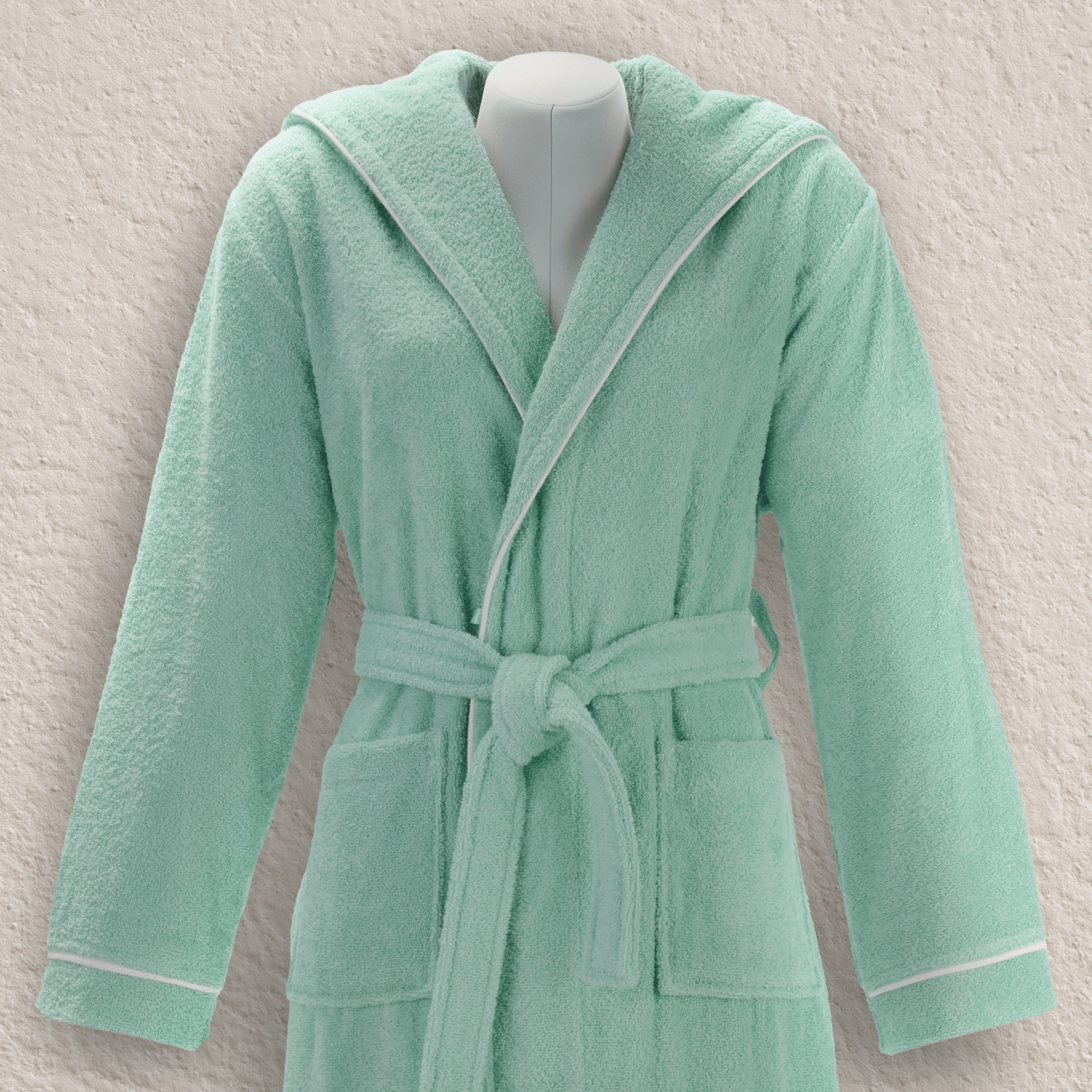 Layvera Bornoz | %100 Pamuk-Kapüşonlu-Biyeli-Cepli-Mint Green